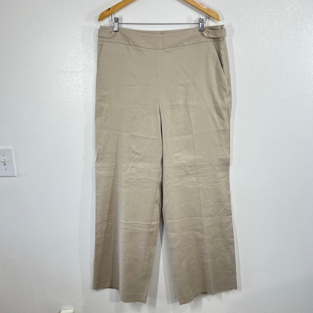 Talbots AirKnit Stretch Wide Leg Pants Size 14 Linen Blend Trousers‎ Beige Chic
